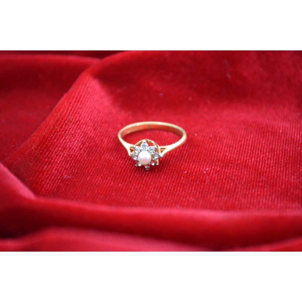 Vintage 18Kt GE Gold Electroplated Pearl Statement Cocktail Ring Size 8 Jewelry